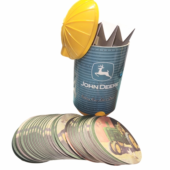 John Deere Green & Yellow Miniature Silo Absorbent Coaster Dispenser 7"HX3.75"D - Picture 7 of 10